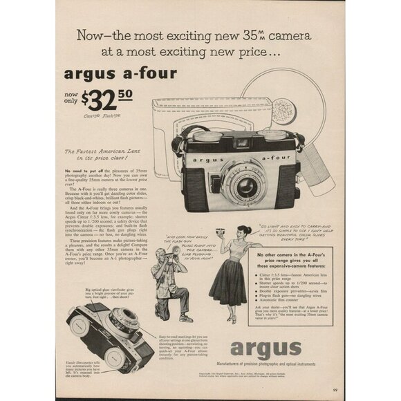Argus Other - 1954 ARGUS A4 35mm Camera Vintage Print Ad (L5)